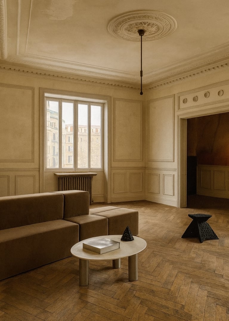 parquet massif ancien et moulures