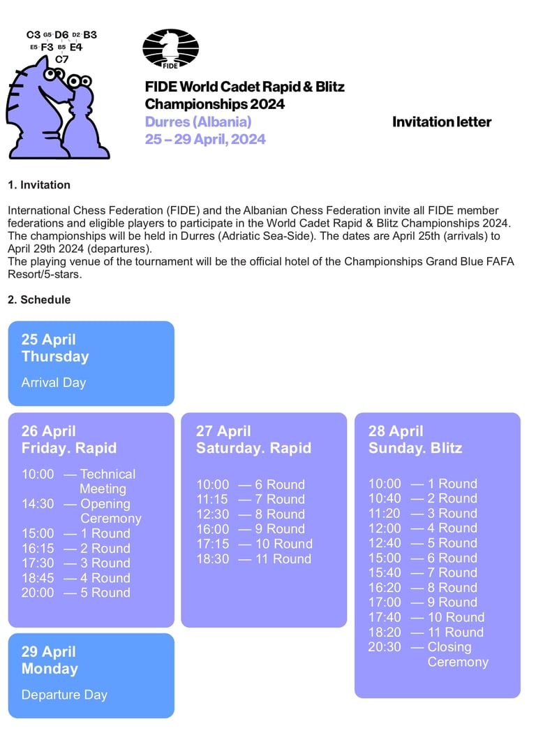 World Cadet U8, U10 and U12 Rapid & Blitz Championship. Fide Chess