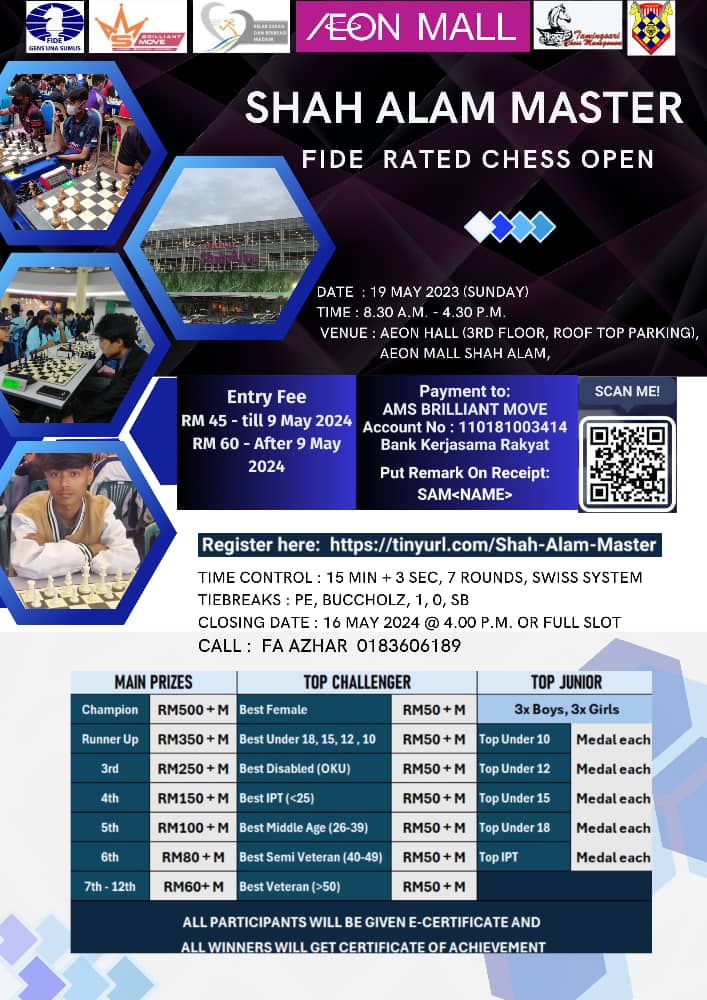 Shah Alam Master FIDE Rated Catur Malaysia Chess Tournament Open