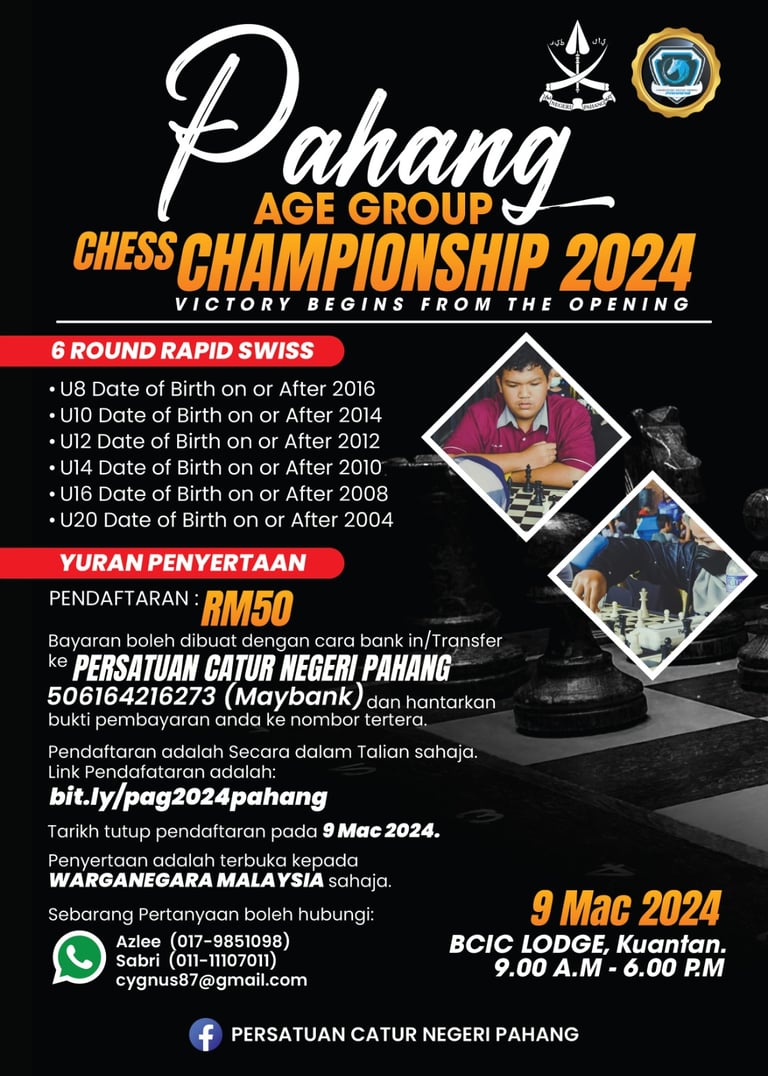 Pahang Age Group Chess Championship 2024. Catur Malaysia. Malaysia Chess