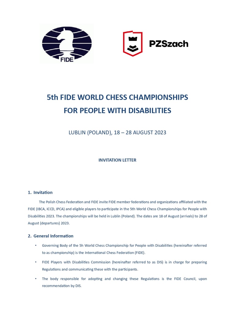 5th World Chess Championships for People with Disabilities 2023 in Poland. FIDE Chess