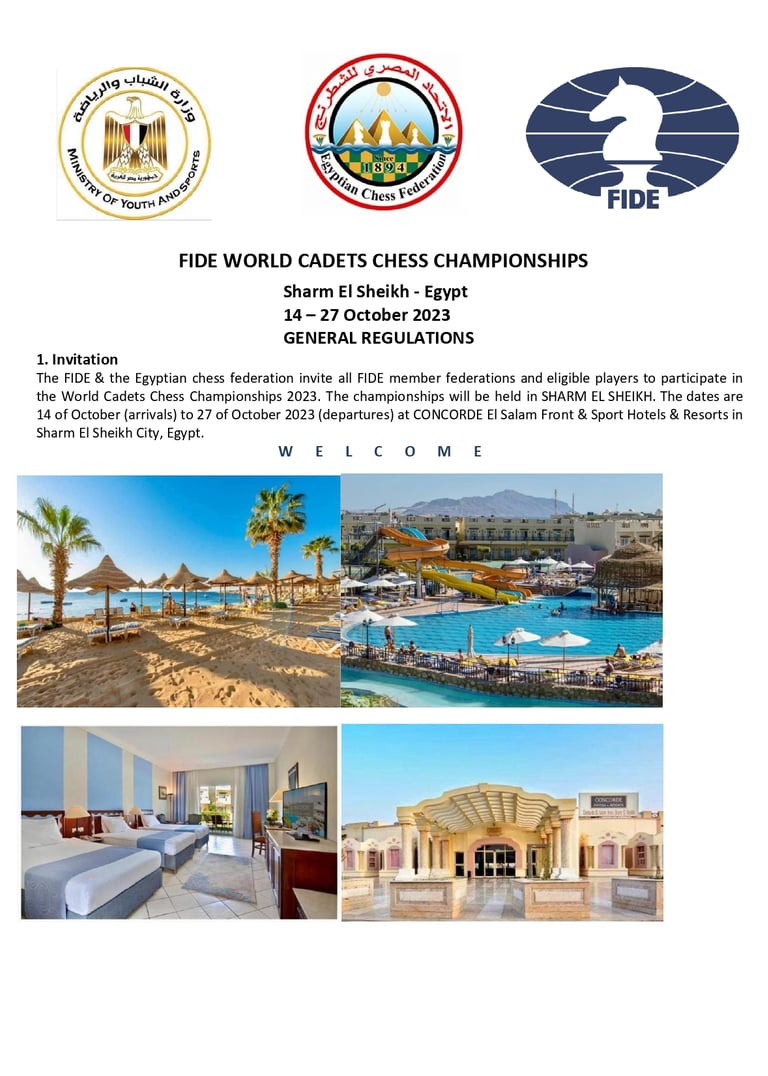 FIDE World Cadet Chess Championships (U8, U10, U12) in Egypt. FIDE Chess