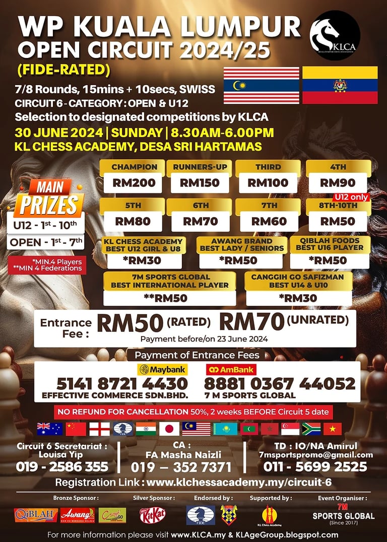 2024/25 WP Kuala Lumpur chess Open Circuit - Circuit 6 (FIDE-Rated malaysia chess tournament) 