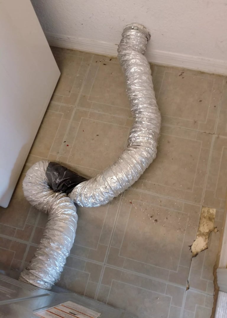 A dryer vent hose that was improperly repaired