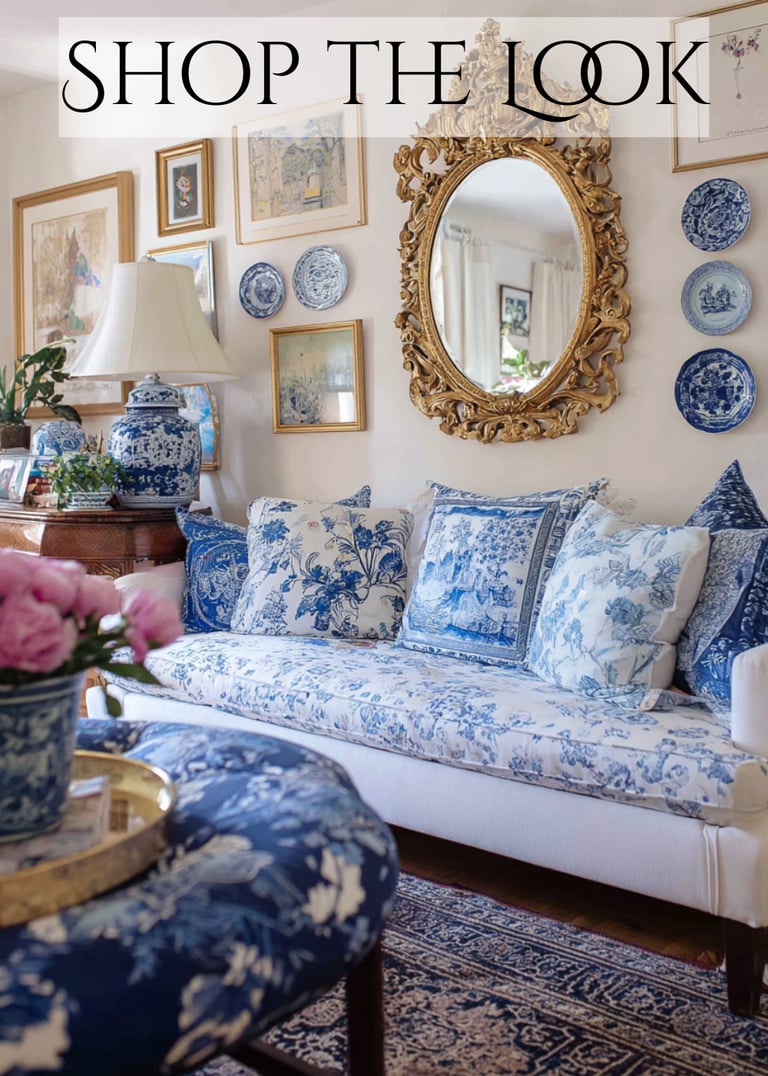 a living room with a couch and a mirror