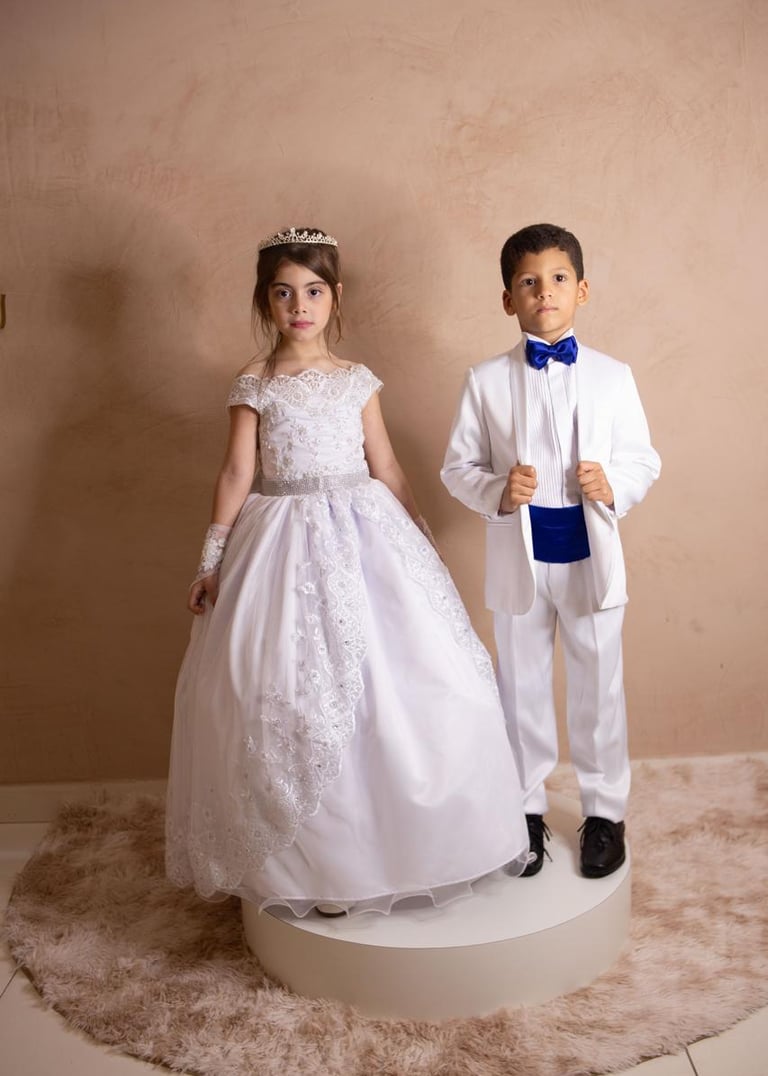 Traje daminha e pajem branco casamento - Soberana Recife