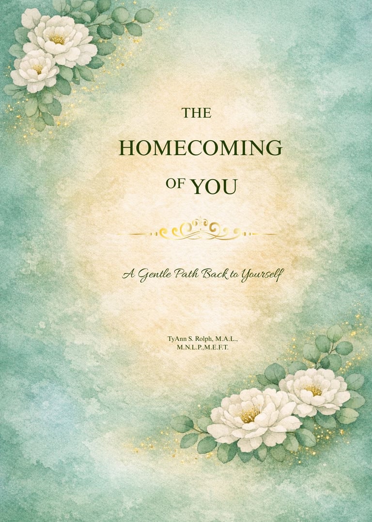 Book cover for The Homecoming of You by TyAnn S. Rolph featuring white flowers on a teal watercolor background.
