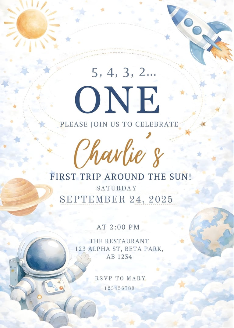 First Trip Around the Sun Editable Invite