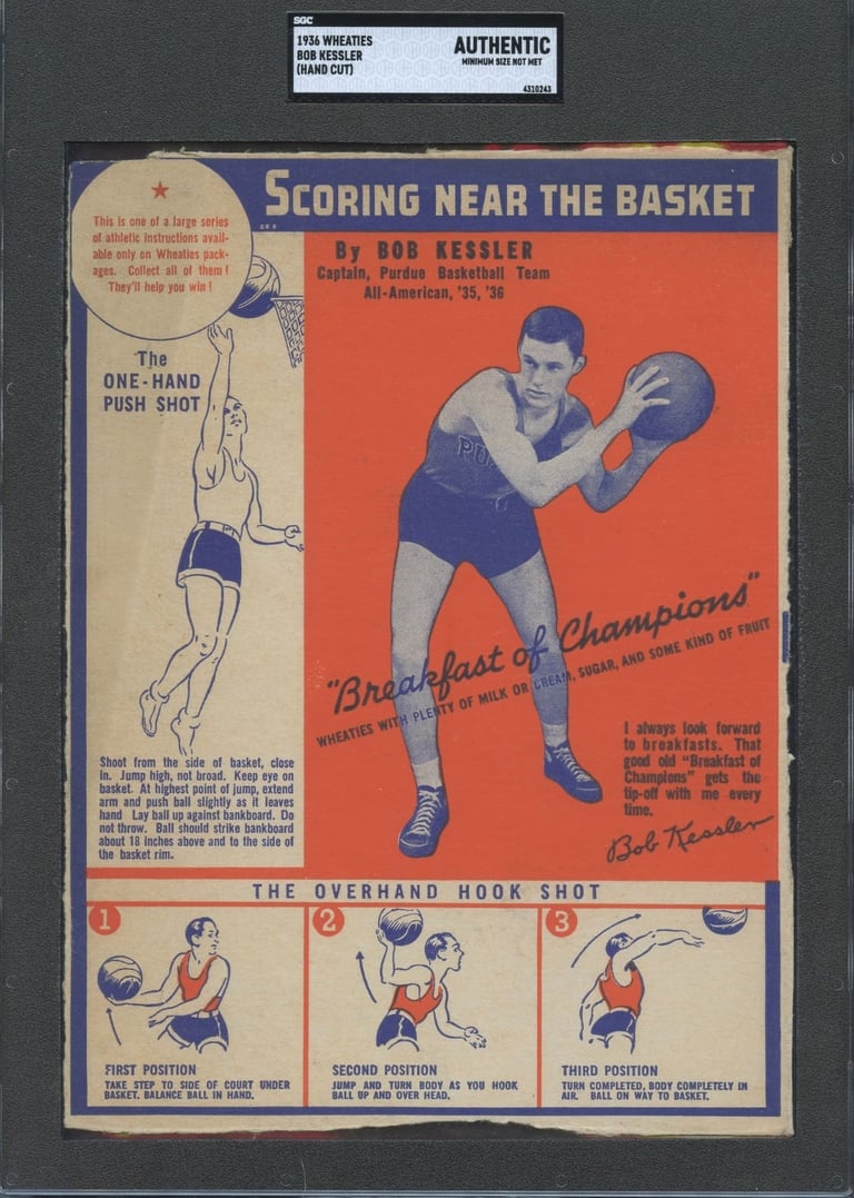 1936 Rare Wheaties Bob Kessler Basketball Scoring Panel Card