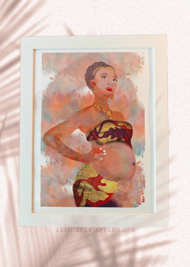 Affiche encadrée aquarelle d'une femme enceinte aux couleurs colorées