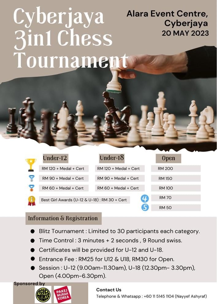 Cyberjaya 3in1 Chess Tournament by Nayyef Ashyraf Catur Malaysia. Blitz Malaysia