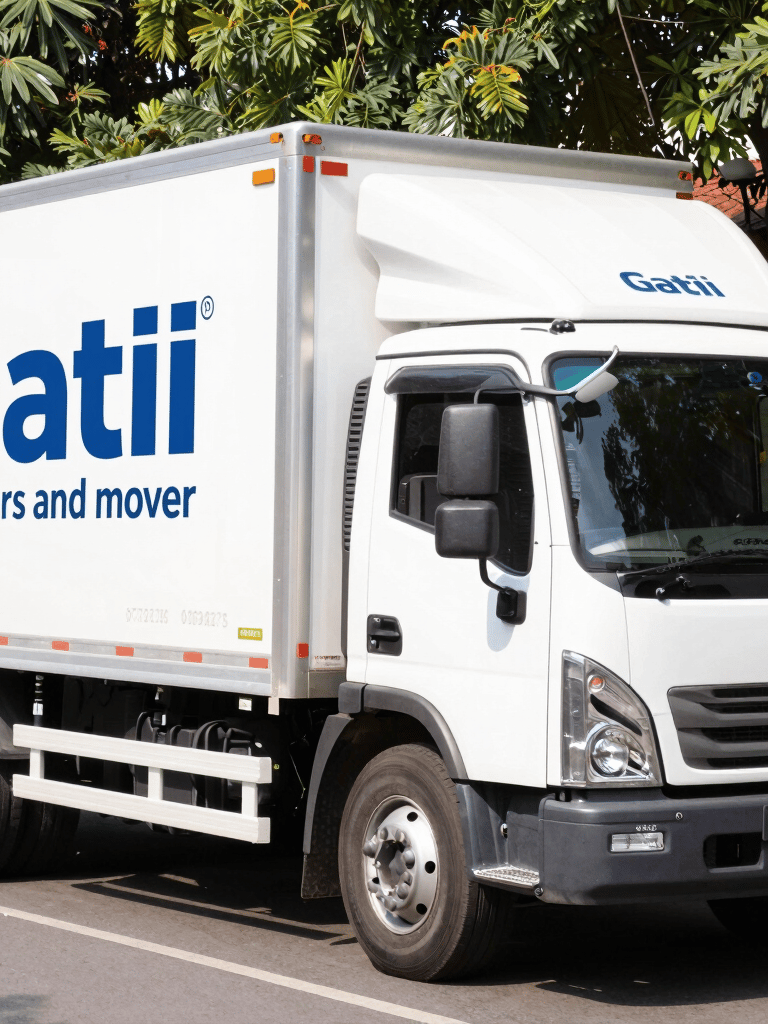 Gatii Packers and Movers white logistics truck parked on a street for residential moving services.