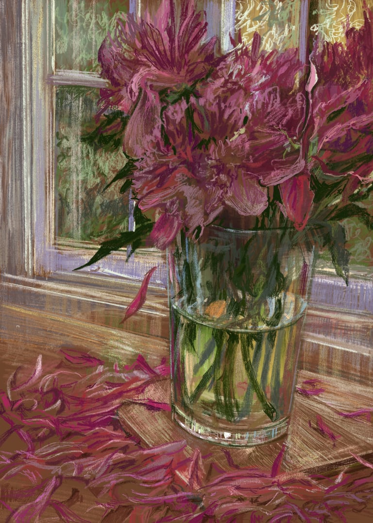 Digital drawing - the peonies are losing their shit