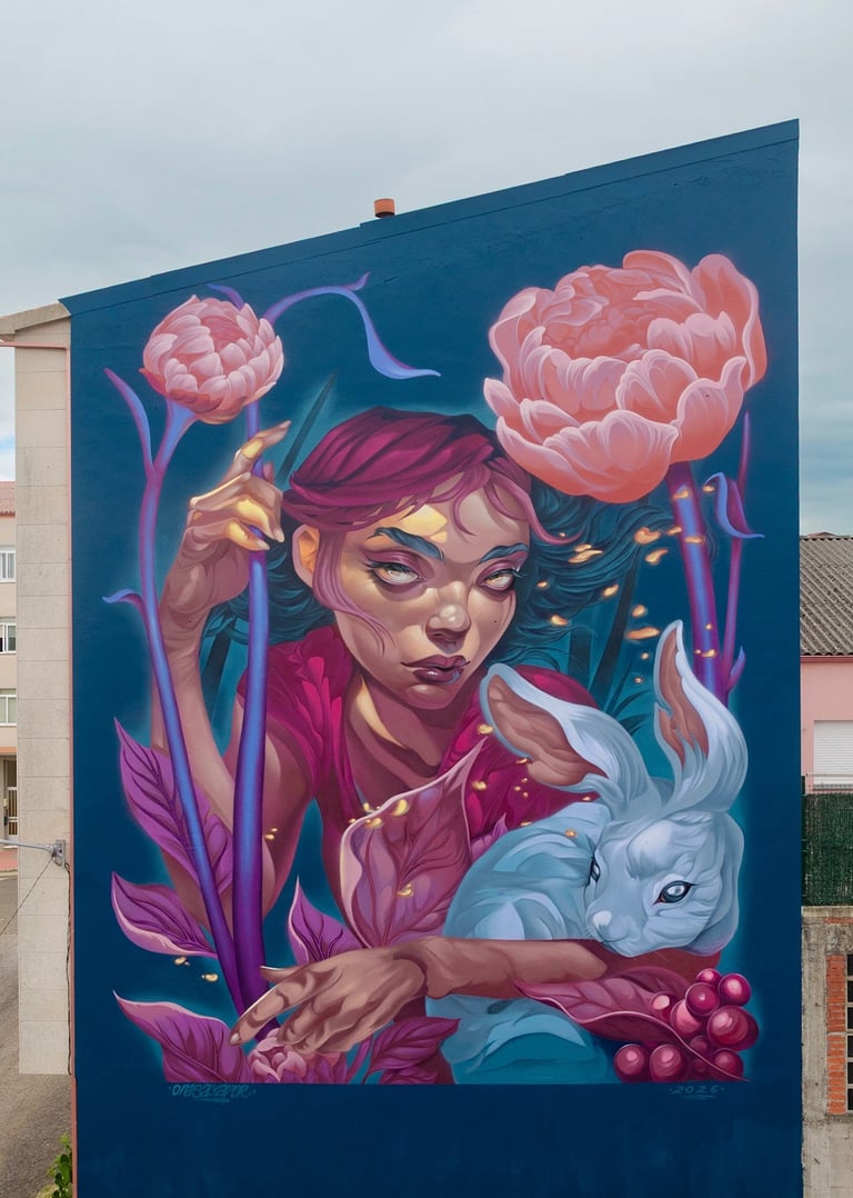 La Vigilia, mural pintado en Carballo, Galicia - Arte público, obra de gran formato.