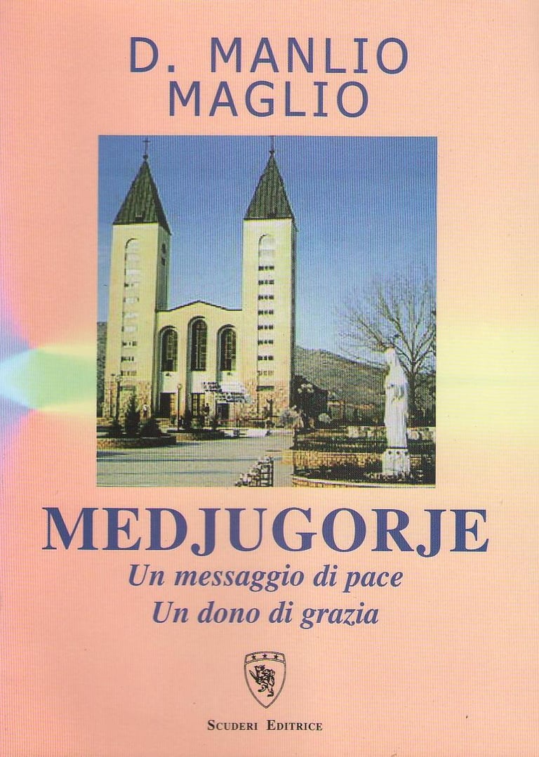 Cover of the book Medjugorje by D. Manlio Maglio featuring St. James Church and a Virgin Mary statue.