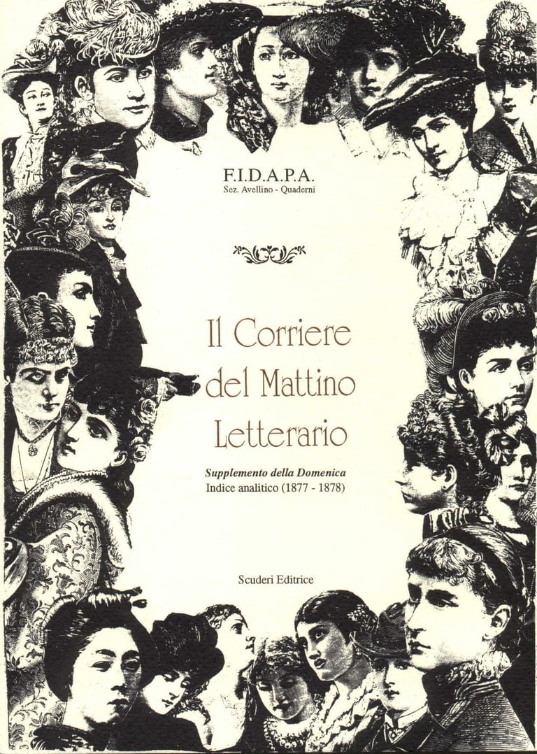 Vintage book cover of Il Corriere del Mattino Letterario featuring sketches of Victorian era women.