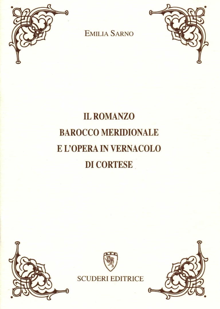 Cover of Il Romanzo Barocco Meridionale by Emilia Sarno, published by Scuderi Editrice with ornate borders.