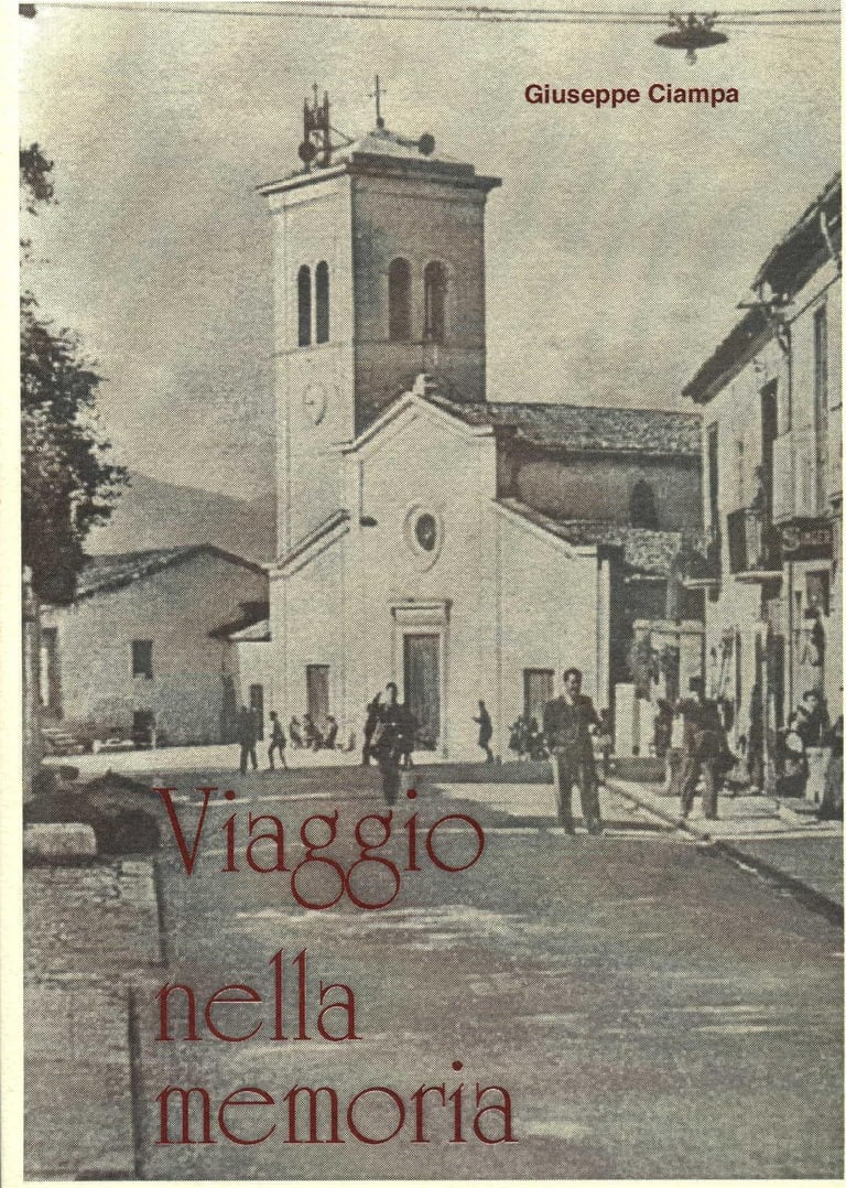 Vintage book cover of Viaggio nella memoria by Giuseppe Ciampa featuring a historic Italian church and town square.