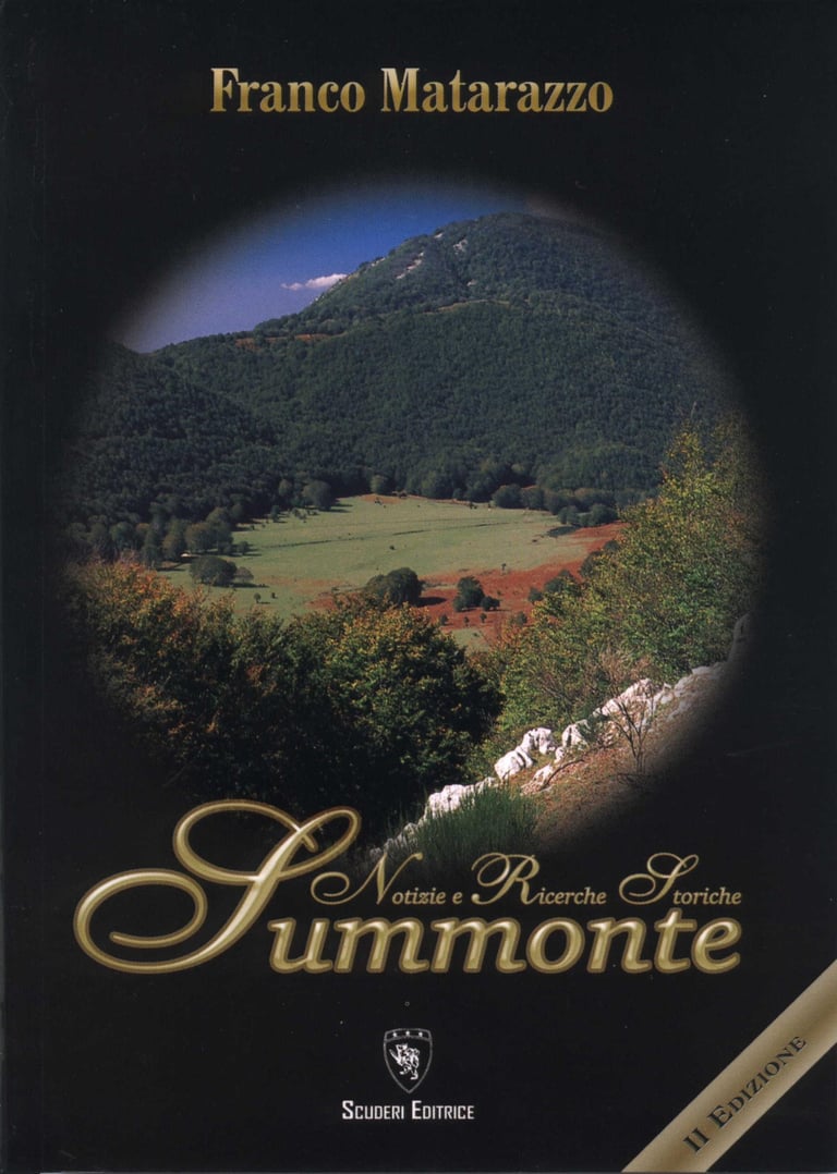 Book cover of Summonte Notizie e Ricerche Storiche by Franco Matarazzo featuring a mountain landscape.