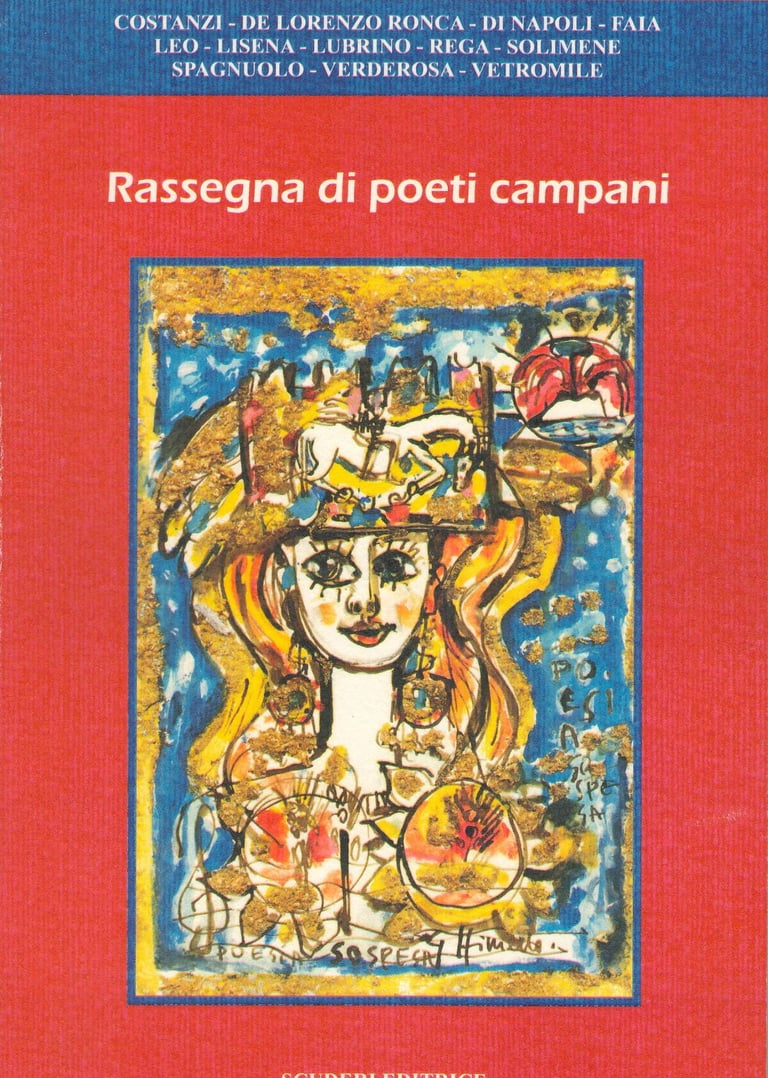 Cover of Rassegna di poeti campani book by Scuderi Editrice featuring abstract colorful artwork of a woman.