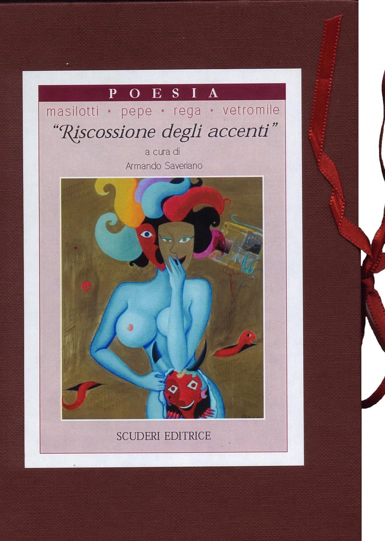 Cover of Poesia Riscossione degli accenti poetry book featuring a surrealist blue figure painting.