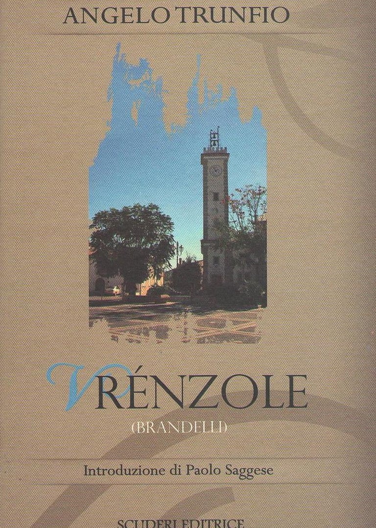 Book cover for Trenzole by Angelo Trunfio featuring a clock tower in a historic town square.