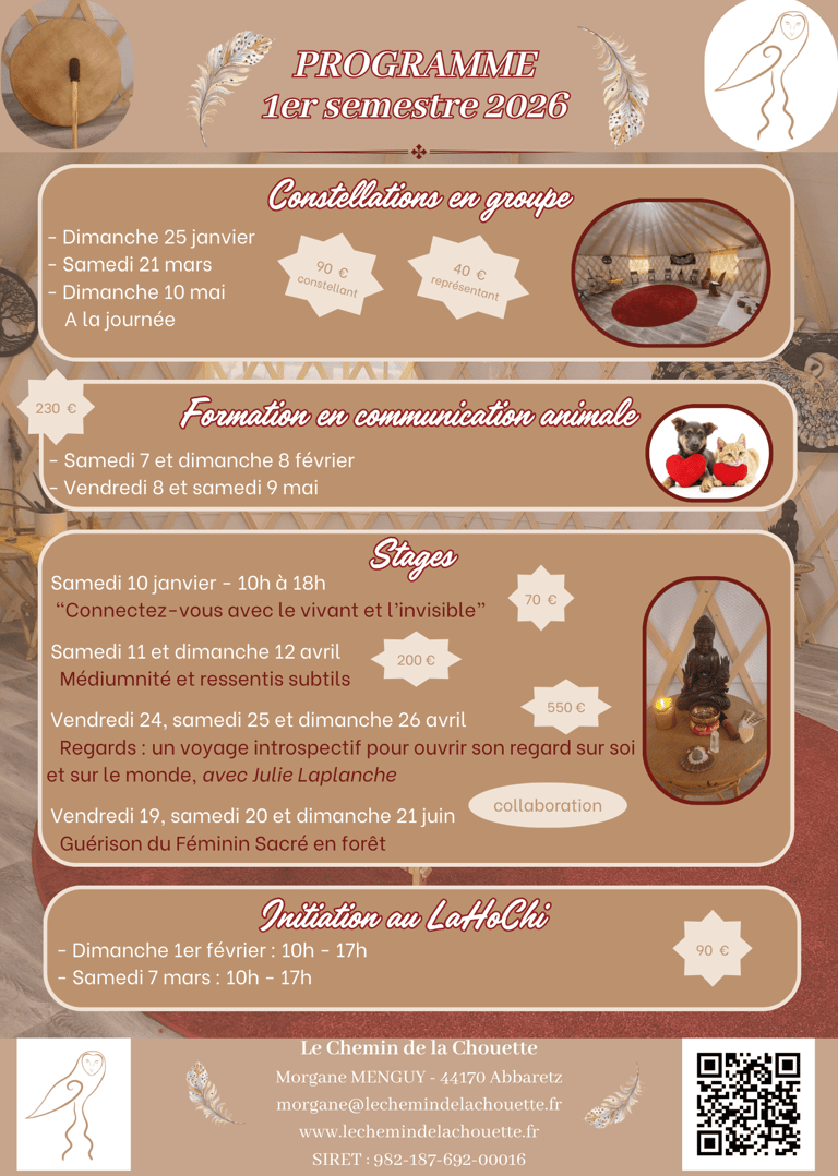 programme des stages chamaniques au Chemin de la Chouette