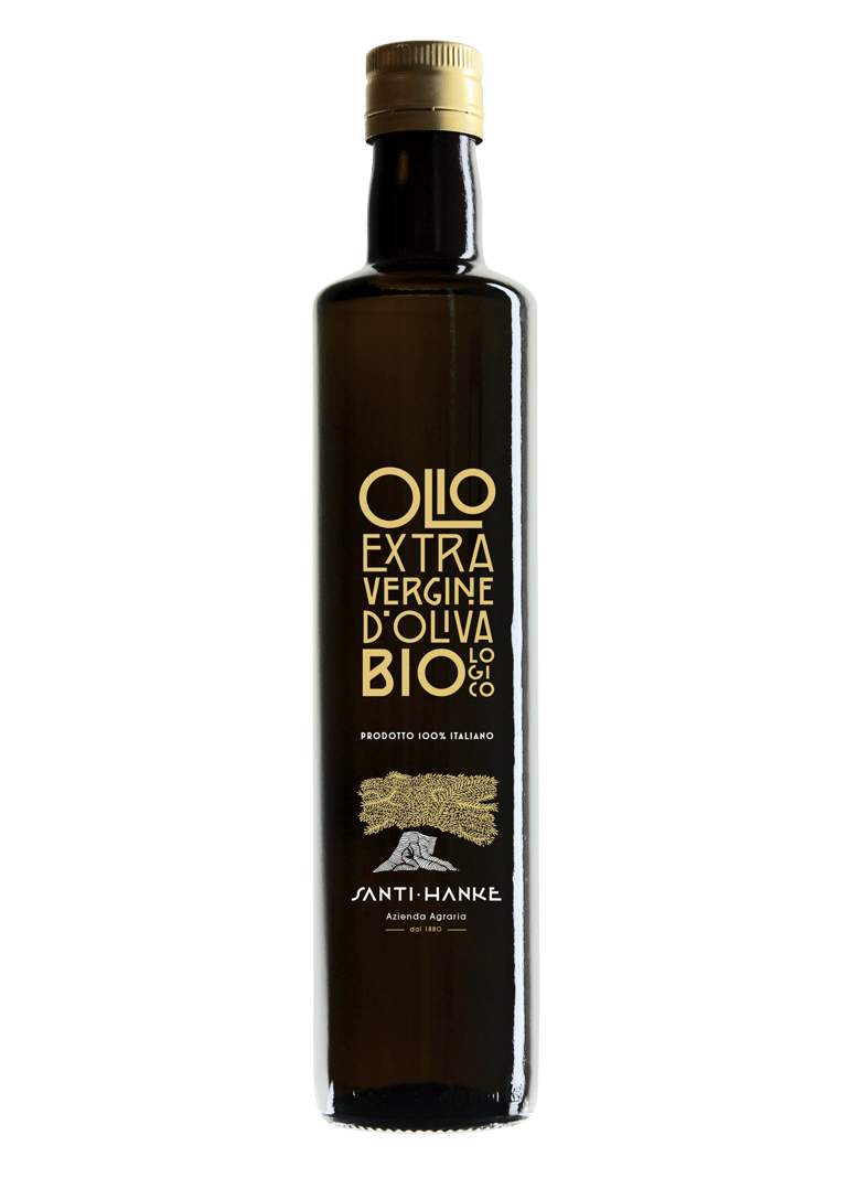 Italian extra virgin olive oil in dark glass bottle