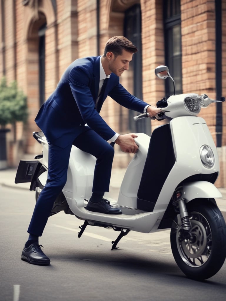 A brightly colored, shared electric bike branded with Lime and Uber logos is parked on a paved roadside. The bike has a red frame with green accents and a black chain guard. It features a front basket and is positioned on a bike stand next to a scooter. A concrete path with surrounding greenery is visible with some fallen brown leaves on the ground.
