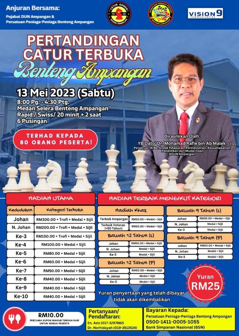 Pertandingan Catur Terbuka Benteng Ampangan. Catur Malaysia. 