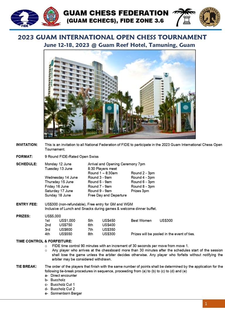 Guam International Open Chess Tournament 2023 with Asian Chess Federation. 