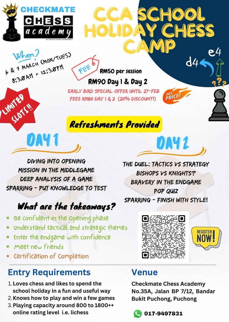 Checkmate Chess Academy CCA School Holiday Chess Camp. Malaysia Chess. Catur Malaysia