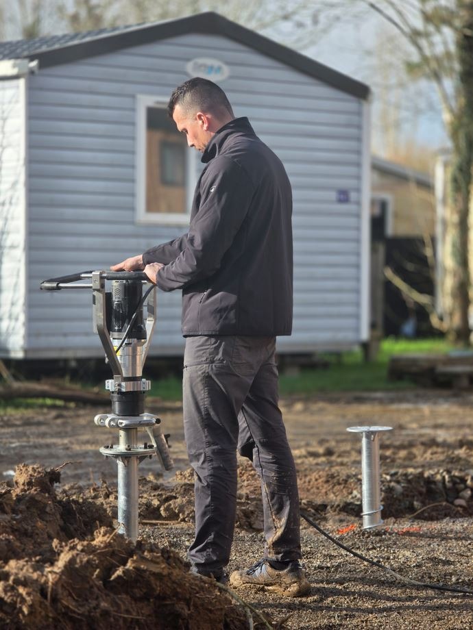 Fondation alternative à la dalle béton dans un camping