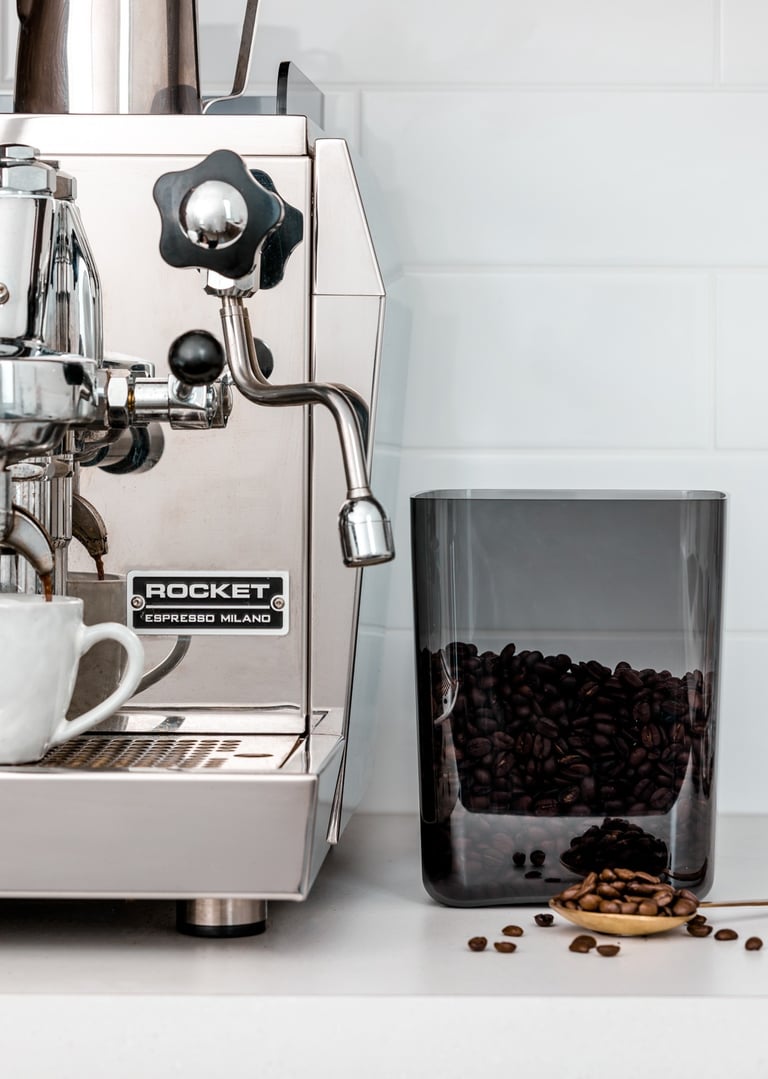 Food product photography - a coffee maker with coffee beans