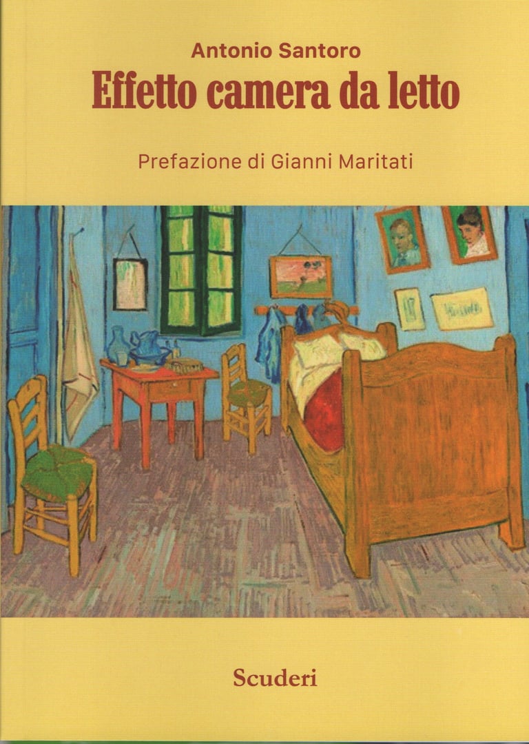 Effetto camera da letto book cover by Antonio Santoro featuring Van Gogh's bedroom painting.