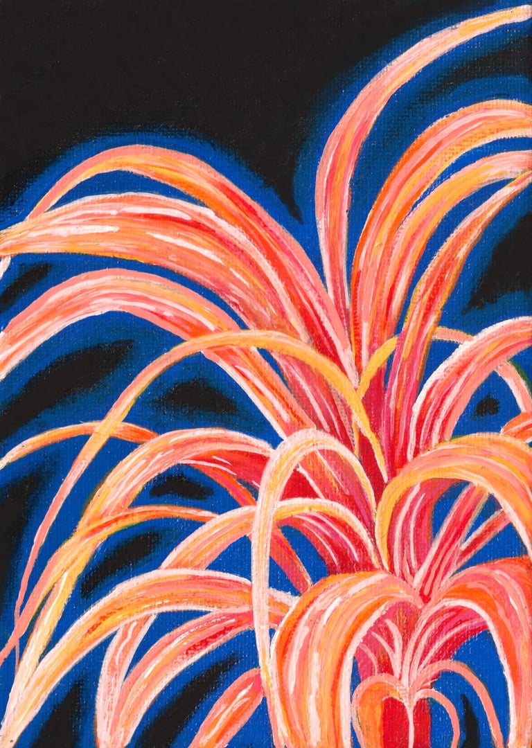 Burst acrylic painting. like a flower or a firework. inspired by inuyasha