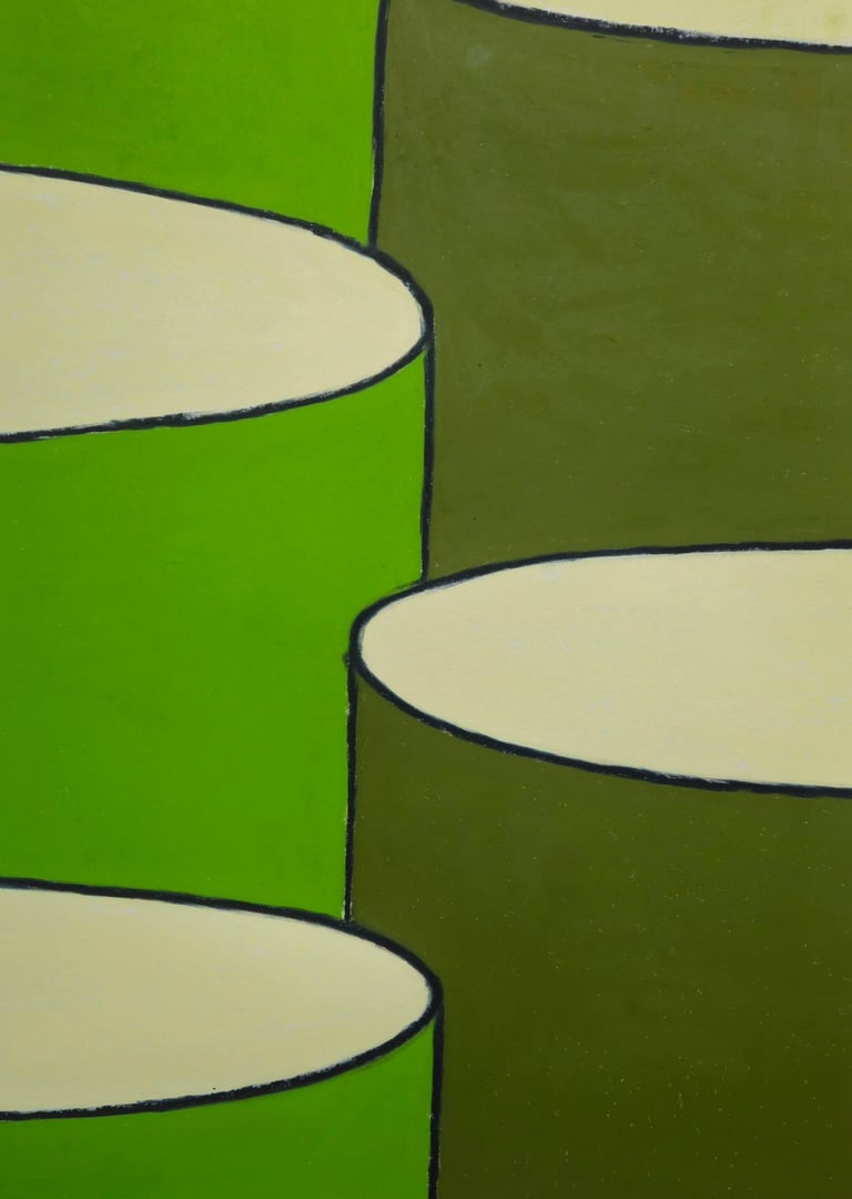 Four Bowls drawing by Tim Grosvenor, a pastel on paper featuring soft textures and repeated bowl sha