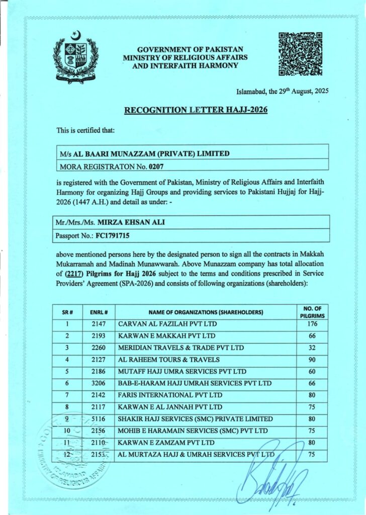 RECOGNITION LETTER HAJJ 2026