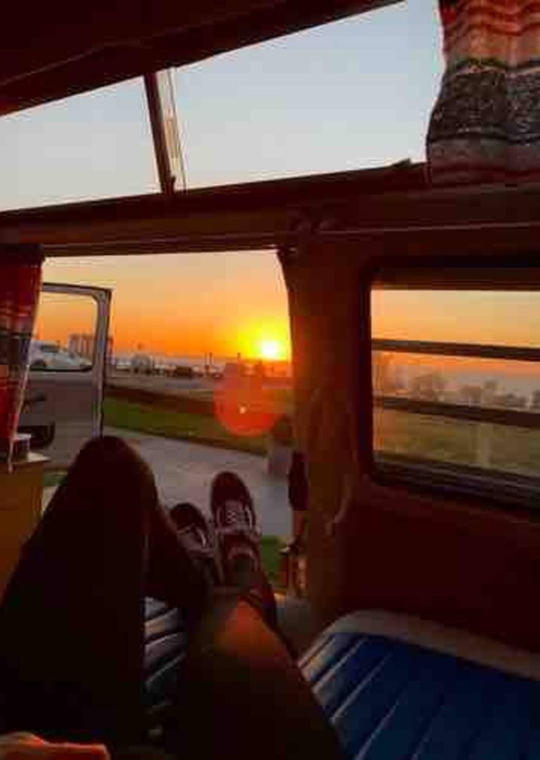 Sunset inside camper van