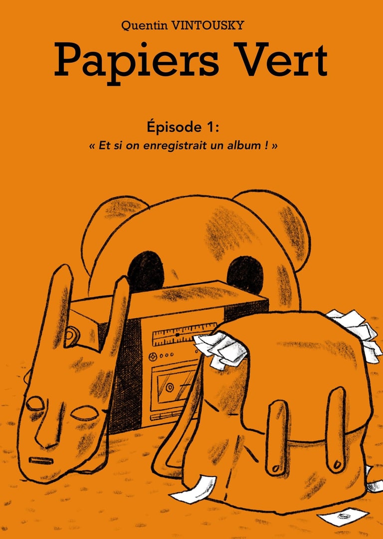 a cartoon bear with a box of papers and a box of papers