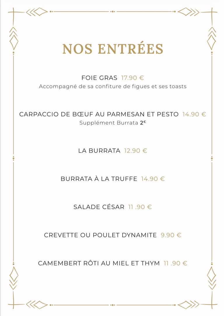 Carte et menu du restaurant La Parisienne à Nîmes : entrées