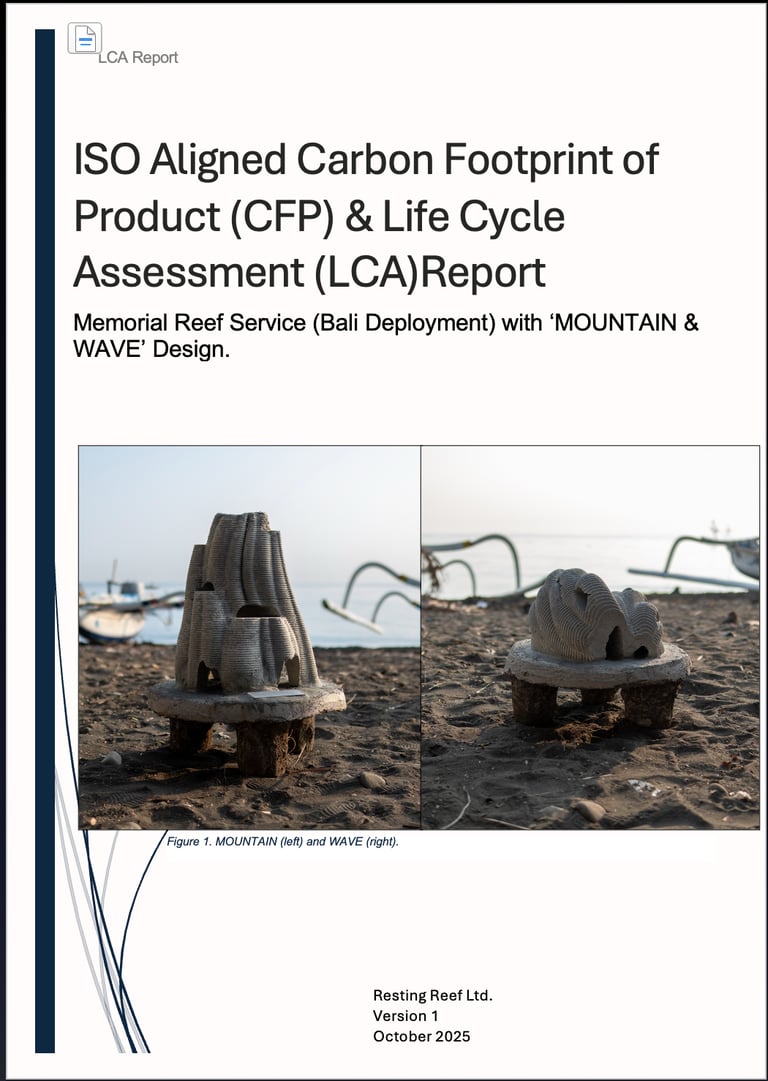 ISO 14040 life cycle assessment document for Resting Reef — carbon footprint of product analysis by