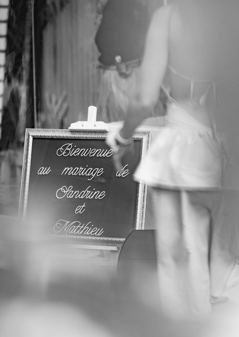 Une pancarte à l'entrée d'une salle de réception