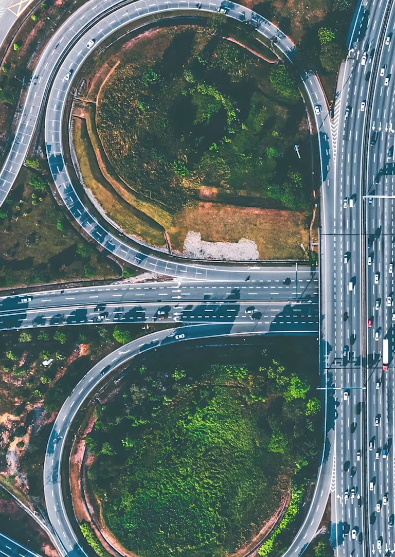 Top view of urban flyover and road network