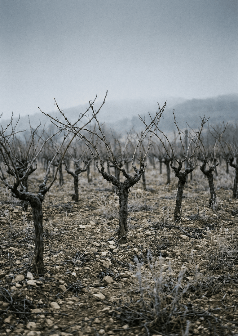 Viñedo en reposo durante invierno en la Comunidad Valenciana