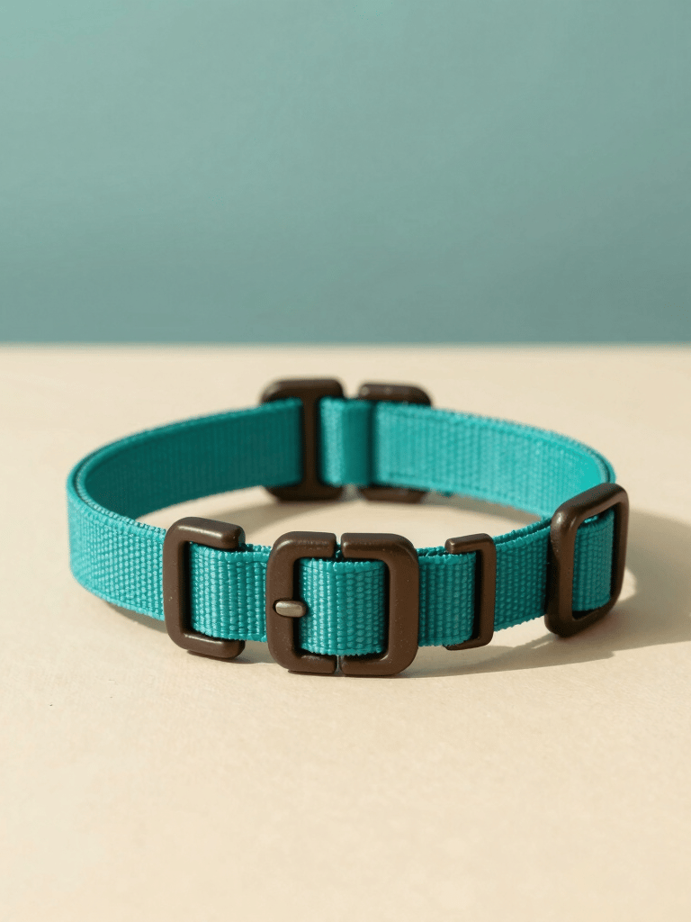 Collar ajustable de nailon color verde azulado para mascotas con hebillas marrón oscuro, para perros