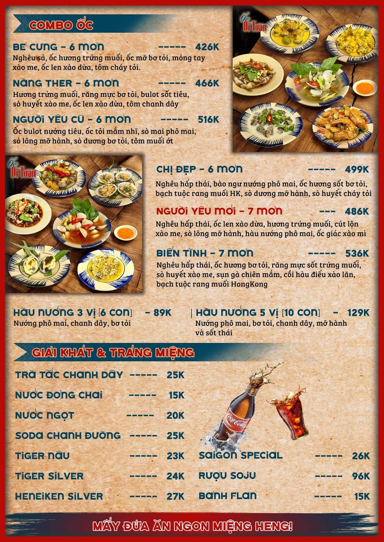 Thực đơn Ốc Dì Toàn - ốc ngon quận Gò Vấp