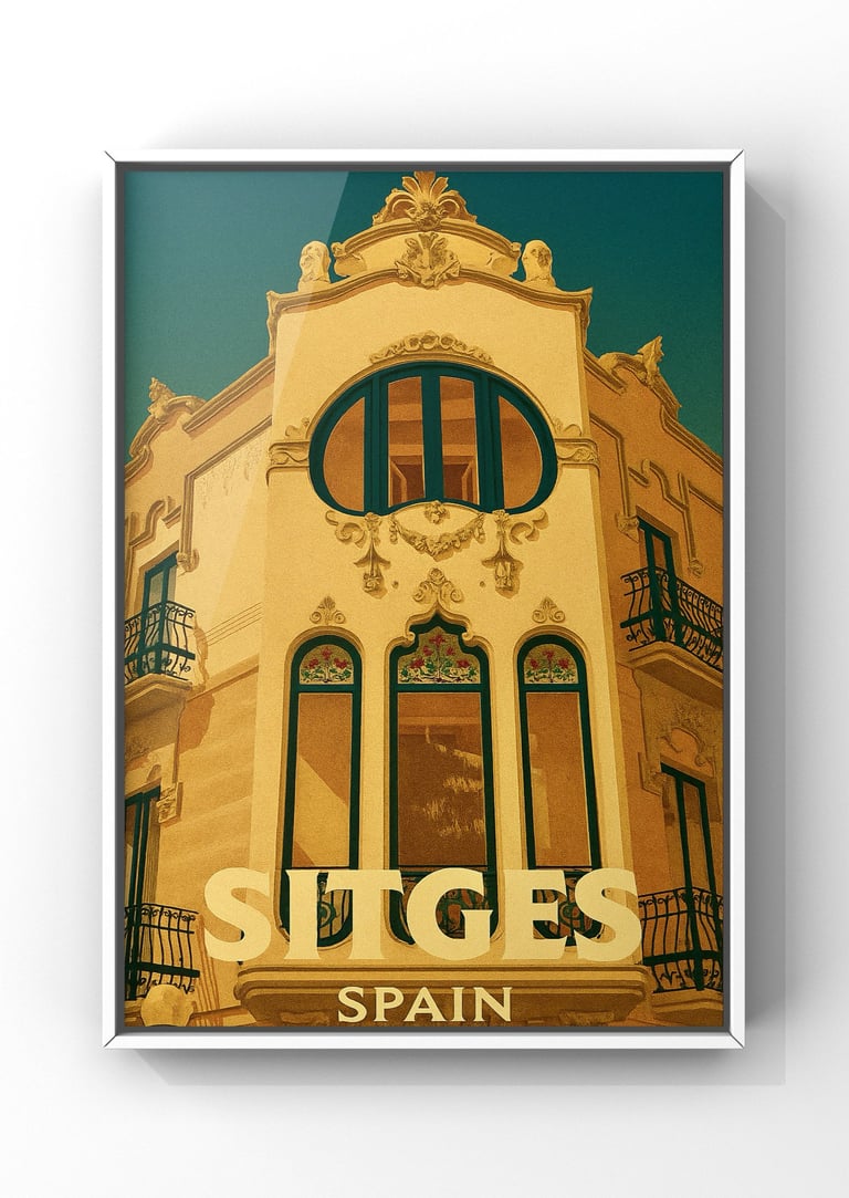 Vintage Art Poster from Sitges in Spain of Casa de Manuel Planas Art Print