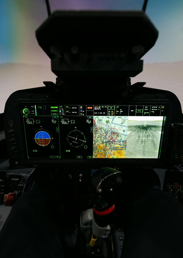 a cockpit of a plane with a view of the controls