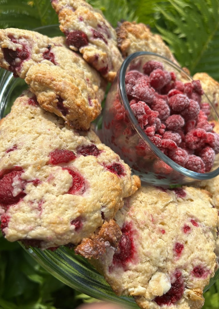 Peanut and Tree Nut Free White Chocolate Raspberry Scones